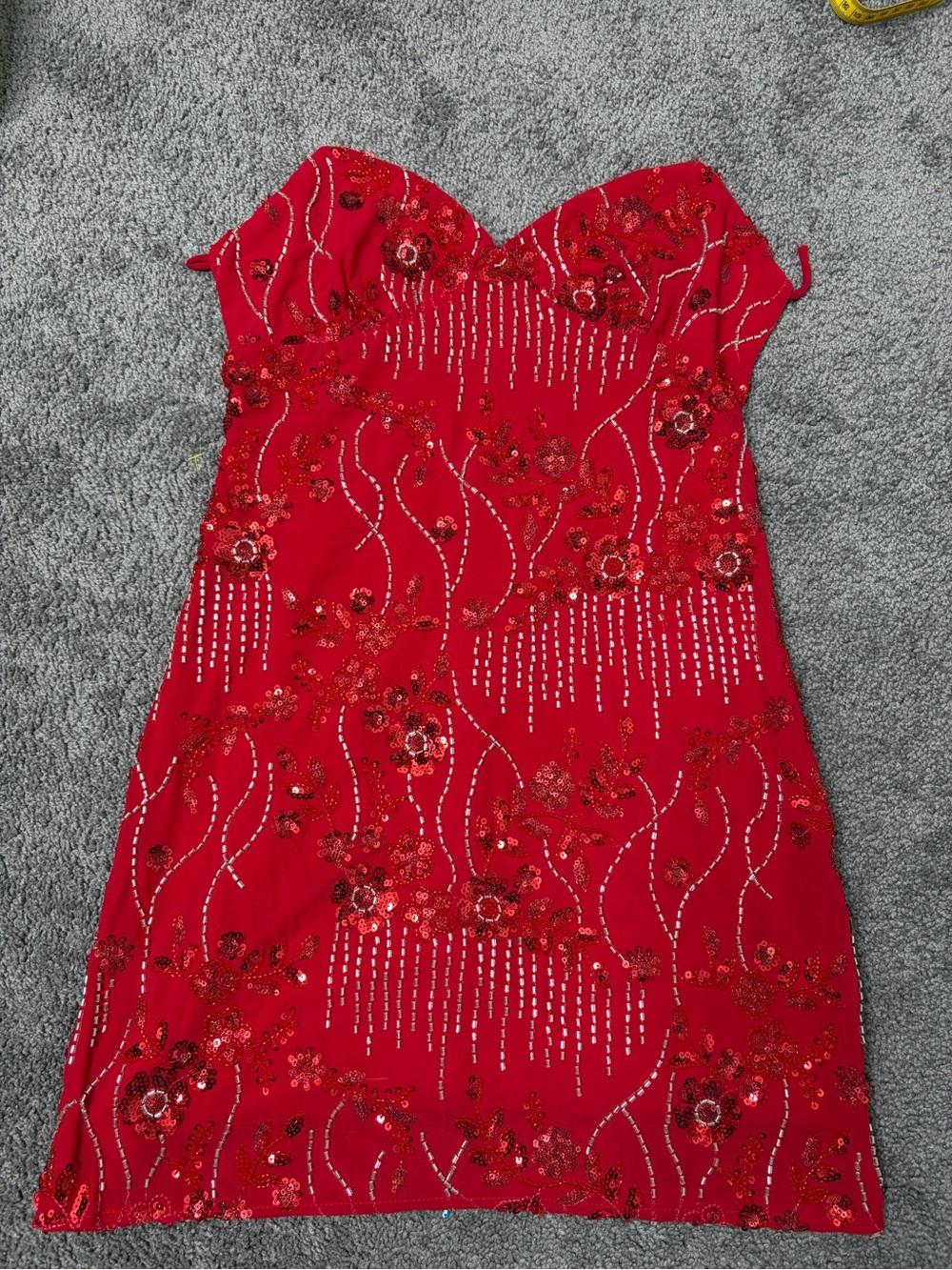 Red Sequin Embellished beaded mini Dress